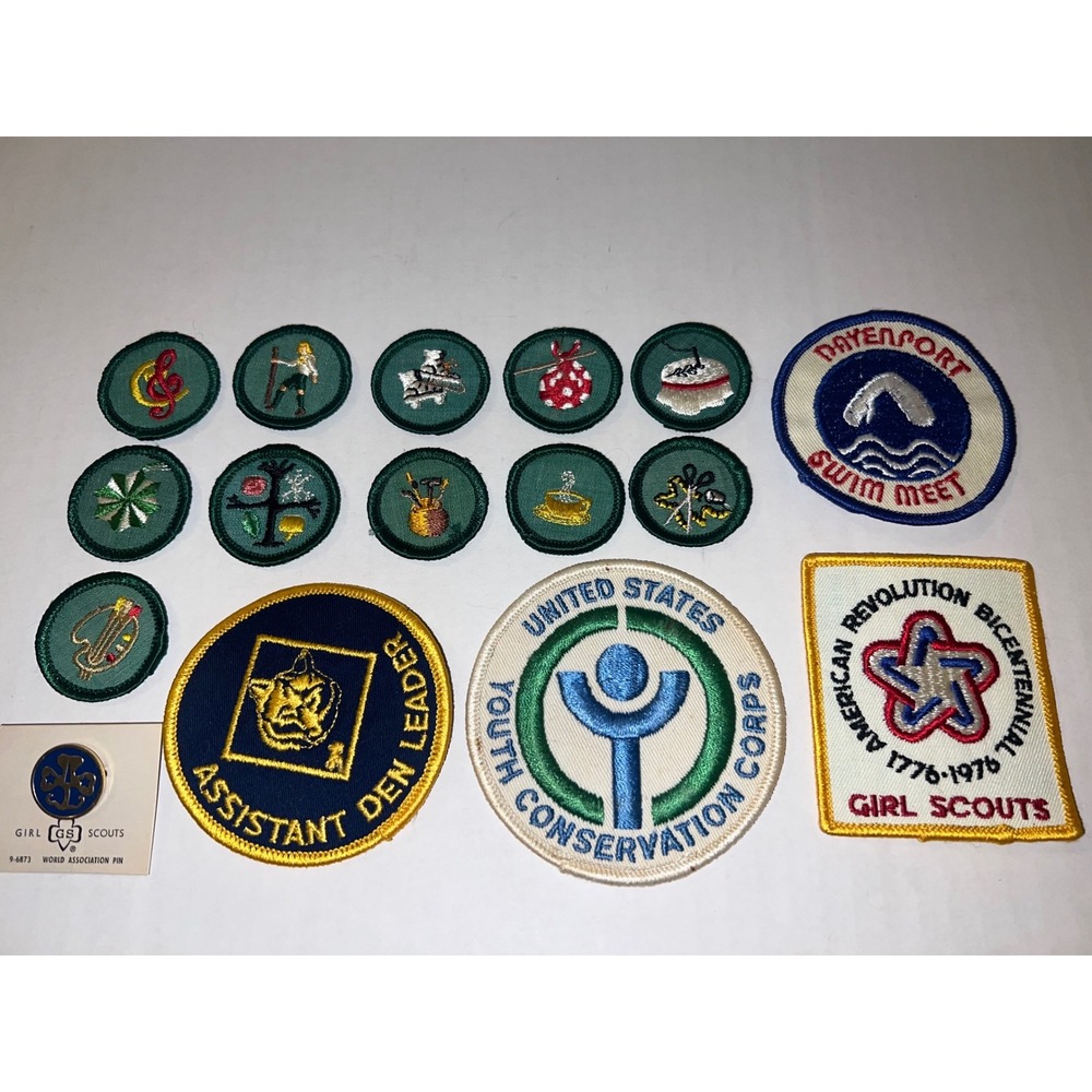 Vintage Girl Scout Merit Badges Pin Assistant Den Leader Conservation Patches